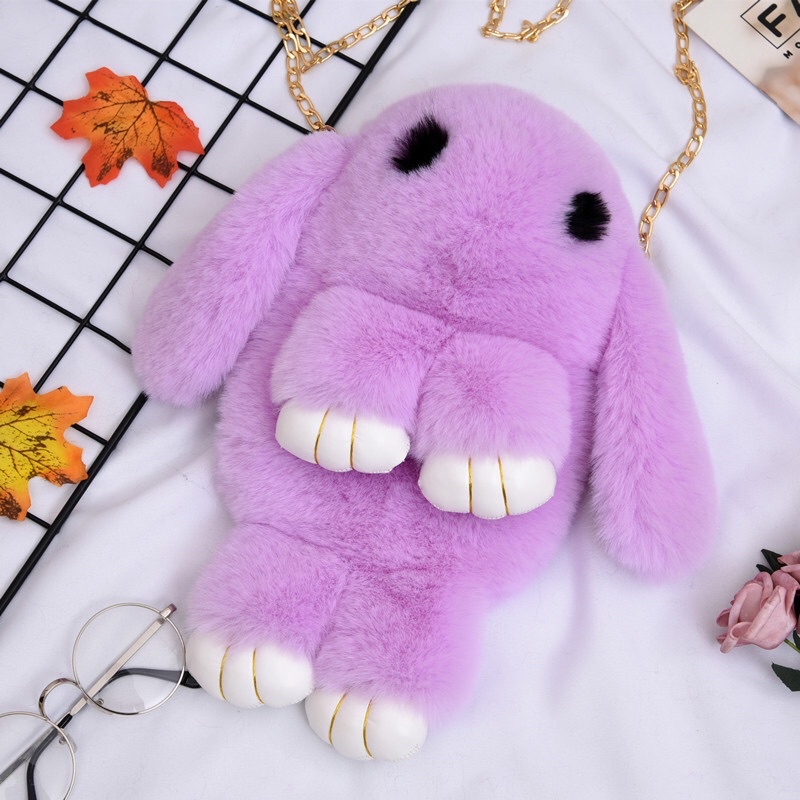 Túi thỏ lông mềm, túi đeo chéo hoặc làm Balo siêu dễ thương
