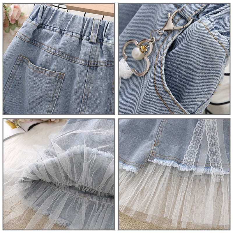 CATIMINI Chân váy jean Phối Lưới Thời Trang Mùa Hè Xinh Xắn Cho Bé Gái
