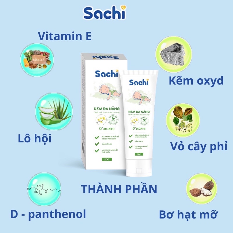 Kem đa năng Sachi dịu mát da cho bé giảm hăm da, rôm sảy, mẩn ngứa an toàn cho trẻ từ 0 tháng tuổi