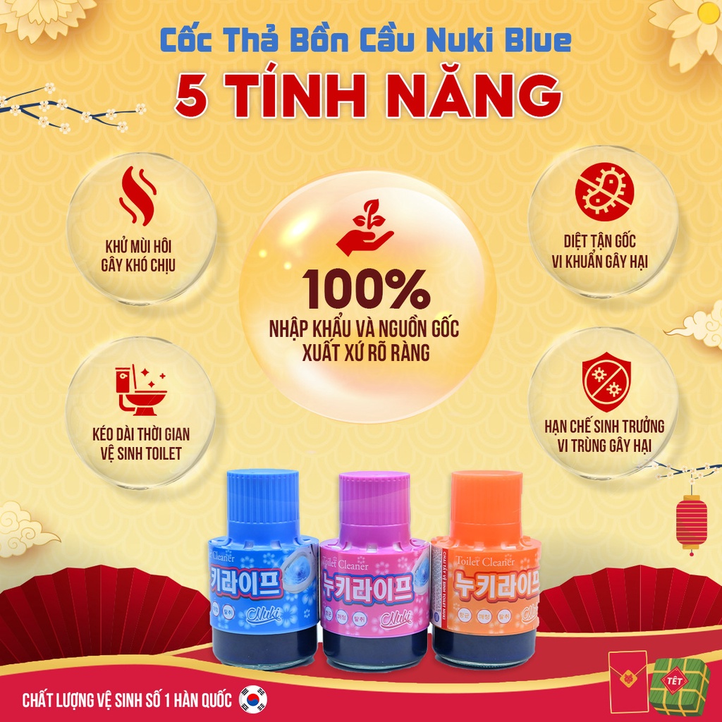 Cốc Tẩy Vệ Sinh Bồn Cầu Hàn Quốc Nuki 380g, Công Nghệ Độc Quyền Đánh Bay Vi Khuẩn và Chất Gây Ố Bồn Cầu