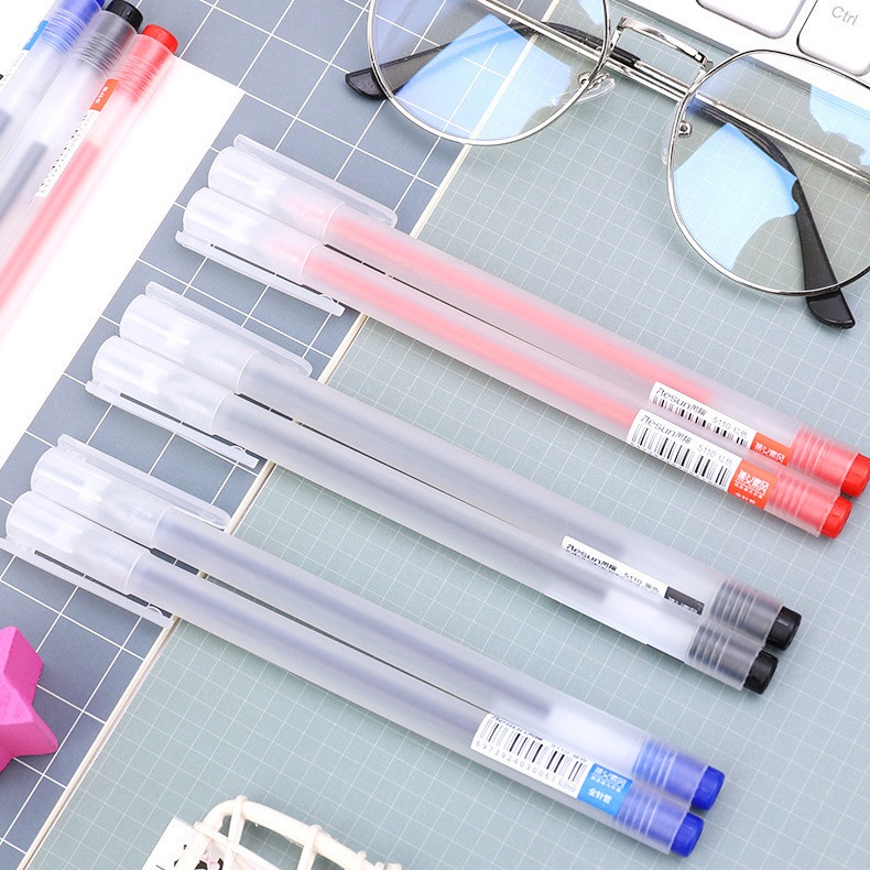 Bút Bi Mực Gel Nhám Ngòi 0.5mm Màu Đỏ/Đen/Xanh Dương/Xanh Dương Trong Suốt 2024