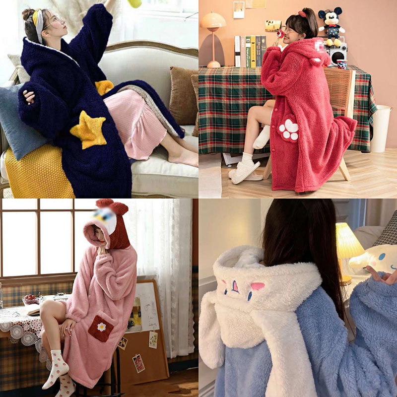 Áo Choàng Ngủ Dáng Dài Vải Flannel Dày Thời Trang Thu Đông Cho Các Cặp Đôi