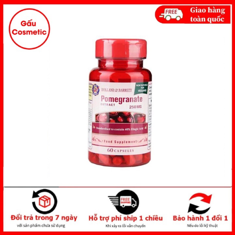 Viên Uống Chống Nắng, Trắng Da Tinh Chất Lựu Đỏ H&B Pomegranate 250mg lọ 60 Viên