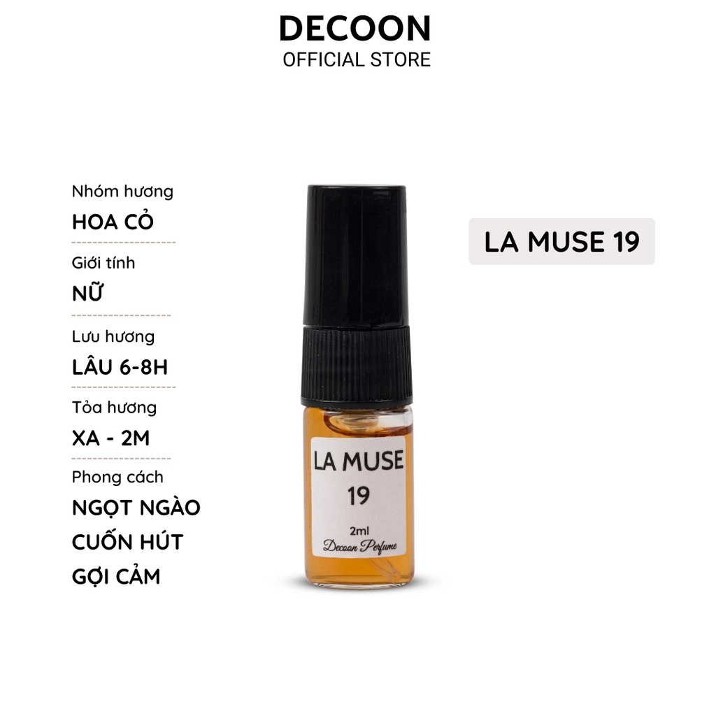 Tinh dầu nước hoa DecooN La Muse 19 mini mùi hương hoa tươi trẻ, ngọt ngào, cuốn hút, nữ tính chai xịt thủy tinh 2ml