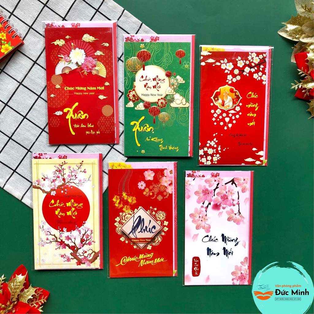 (5c)Thiệp tết chúc mừng năm mới CAO CẤP, giấy chuyên dụng, in hình sắc nét 10x17cm - vpp Diệp Lạc (sỉ/lẻ)