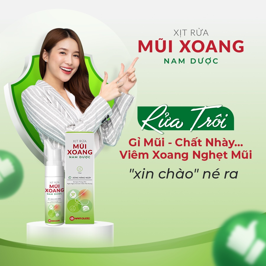 Xịt rửa mũi xoang Nam Dược chai 75ml muối biển và thảo dược giúp xịt sạch, thông mũi, ngăn ngừa và giảm viêm mũi xoang