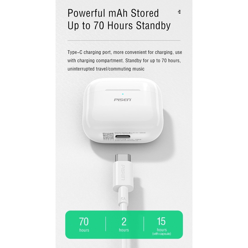 Tai nghe không dây PISEN True Wireless Buds Air (XY-BHD03 (Buds Air)) - Hàng chính hãng