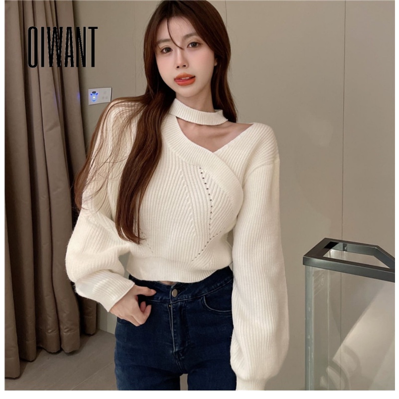Áo Len Nữ Dài Tay Cổ Chữ V Màu Trơn Thời Trang