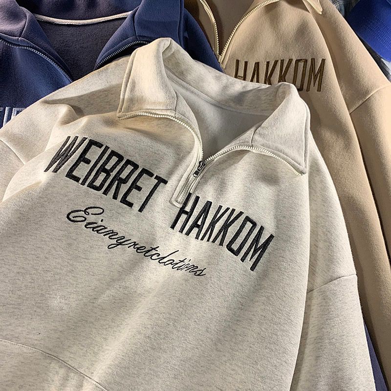 Áo Khoác polo Có Khóa Kéo Thêu Chữ Phong Cách Hàn Quốc Cho Nam