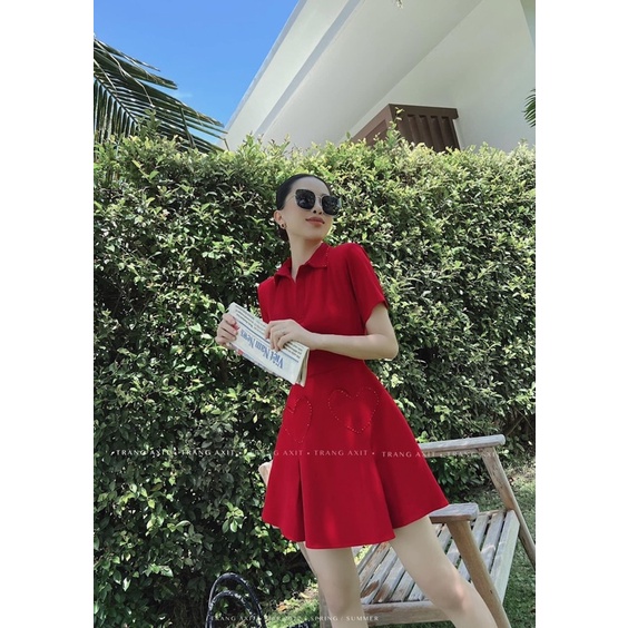 ĐẦM ĐỎ CỔ SƠ MI CHÂN XẾP LY VIỆ NGỌC TRÁI TIM ❤️