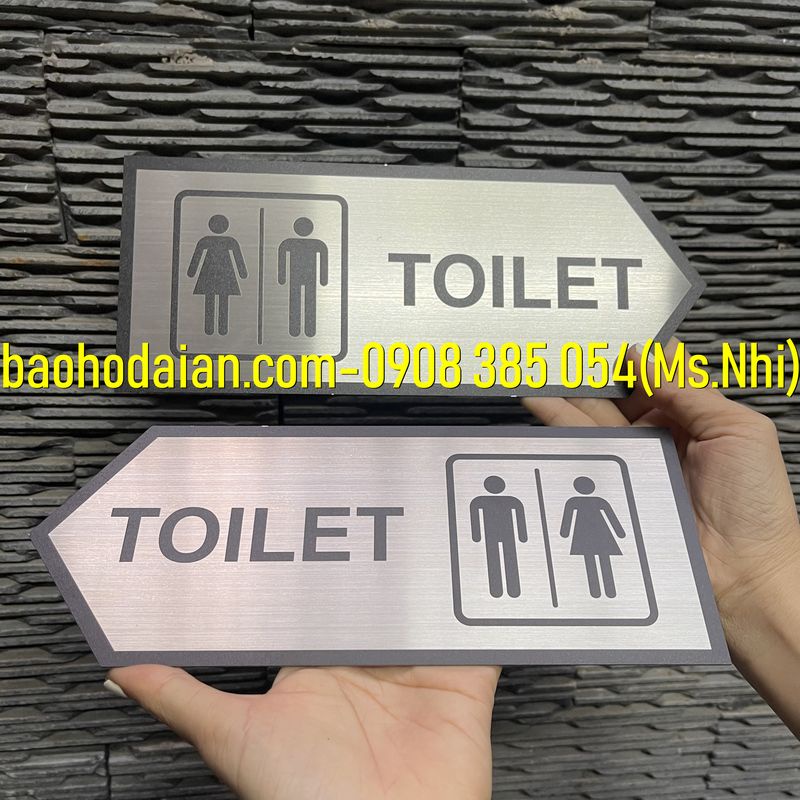 Biển chỉ dẫn nhà vệ sinh toilet chất liệu inox in uv sang trọng KT10x25cm