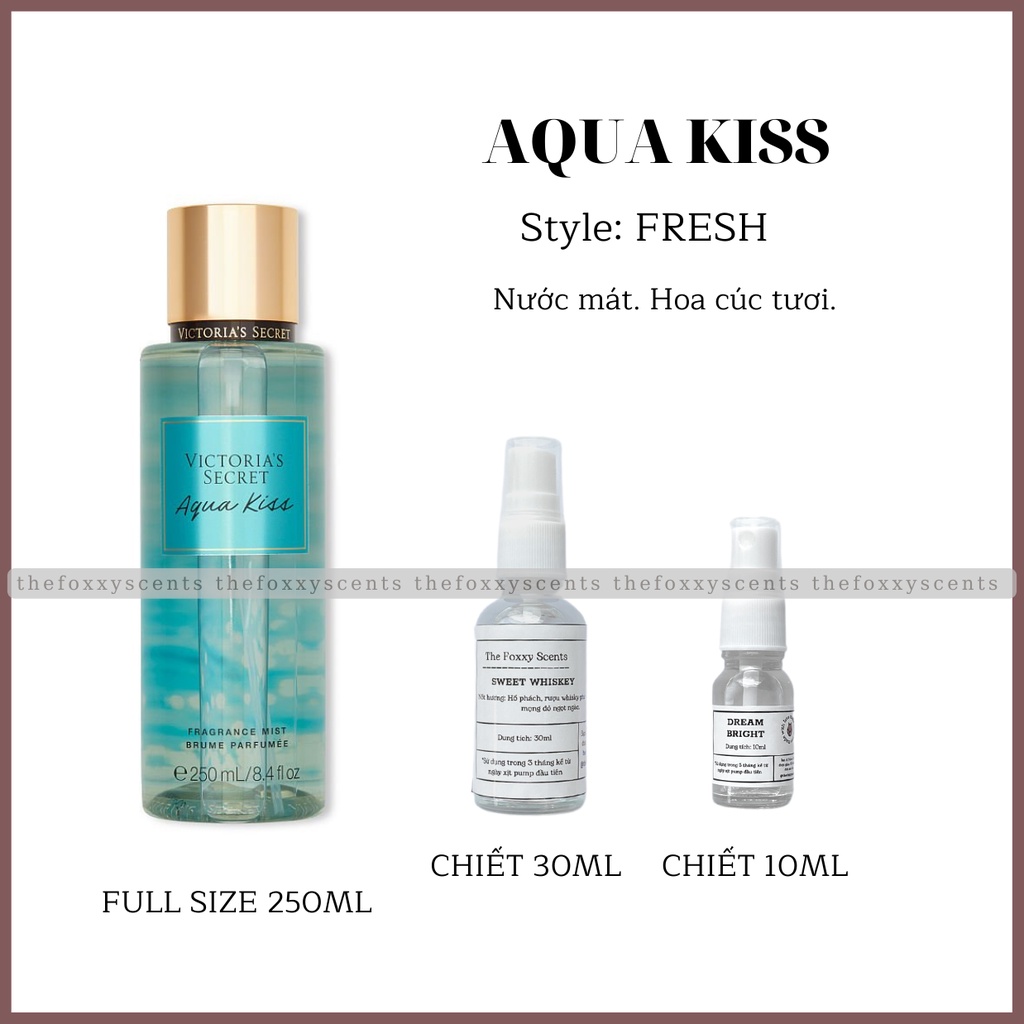 AQUA KISS Body Mist (Xịt thơm) Chiết Chai thuỷ tinh 10ml / 30ml