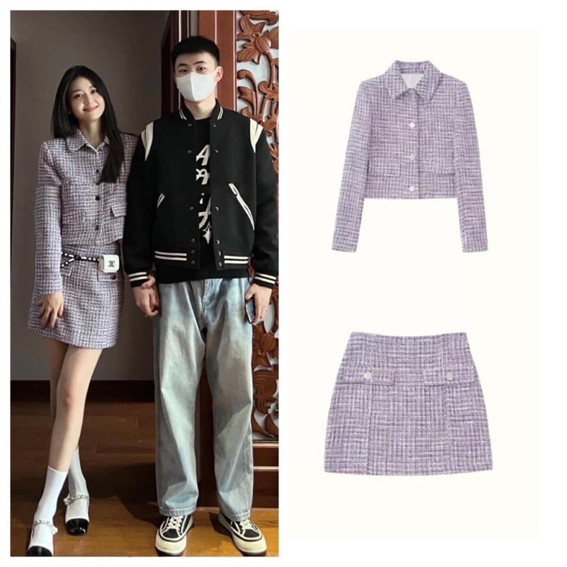 Set bộ tweed tím pastel Áo khoác + Chân váy ngắn- ORD