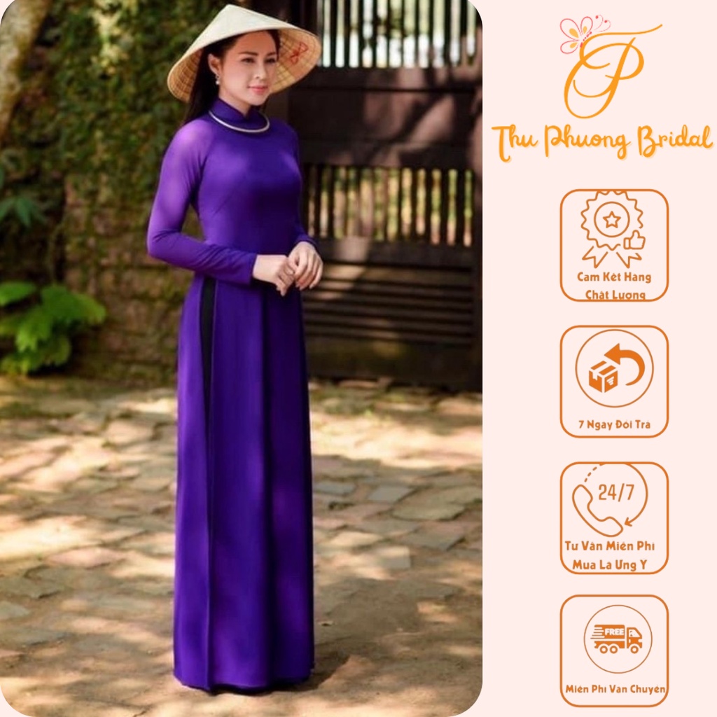 Áo Dài Truyền Thống Màu Tím Huế, Lụa Chiffon Cao Cấp 4 Tà, Không Nhăn, Không Xù, Bao Chất Bao Phom Dáng