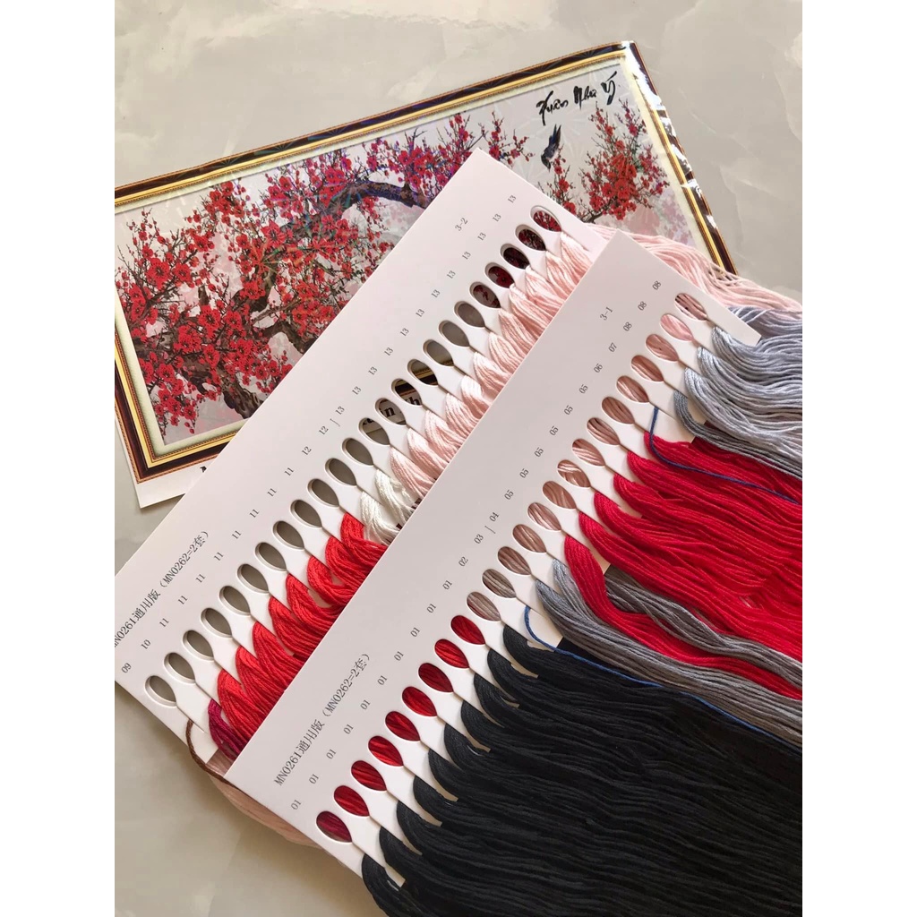 Tranh thêu Cành Đào FJ0628(160x63cm)  - Xuân Như Ý E247 (00x55cm)- tranh chưa thêu