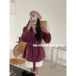 Áo khoác dạ sm cổ vest tay dài 2 đường cúc cùng màu dáng ngắn