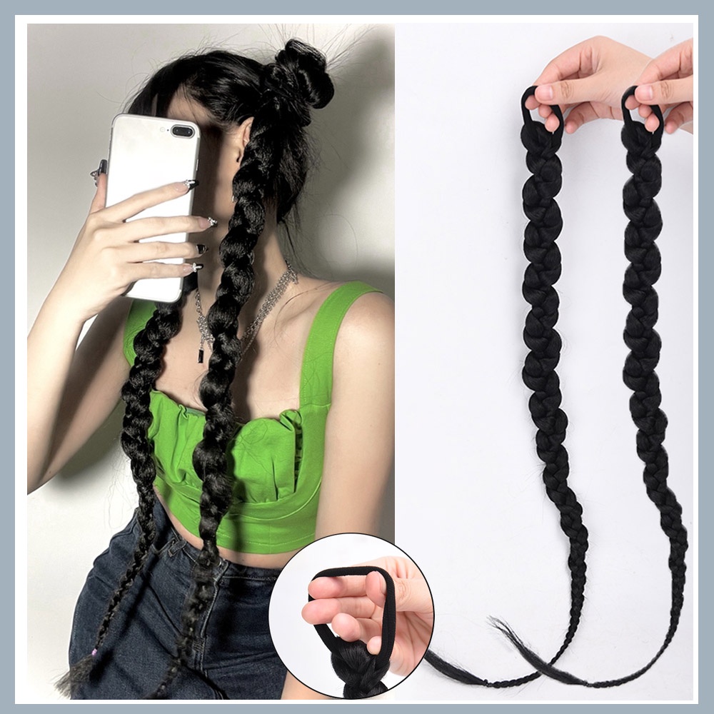 Bím Tóc Giả Bằng Sợi Tổng Hợp Co Giãn Màu Đen Phong Cách Hip Hop Cho Nữ