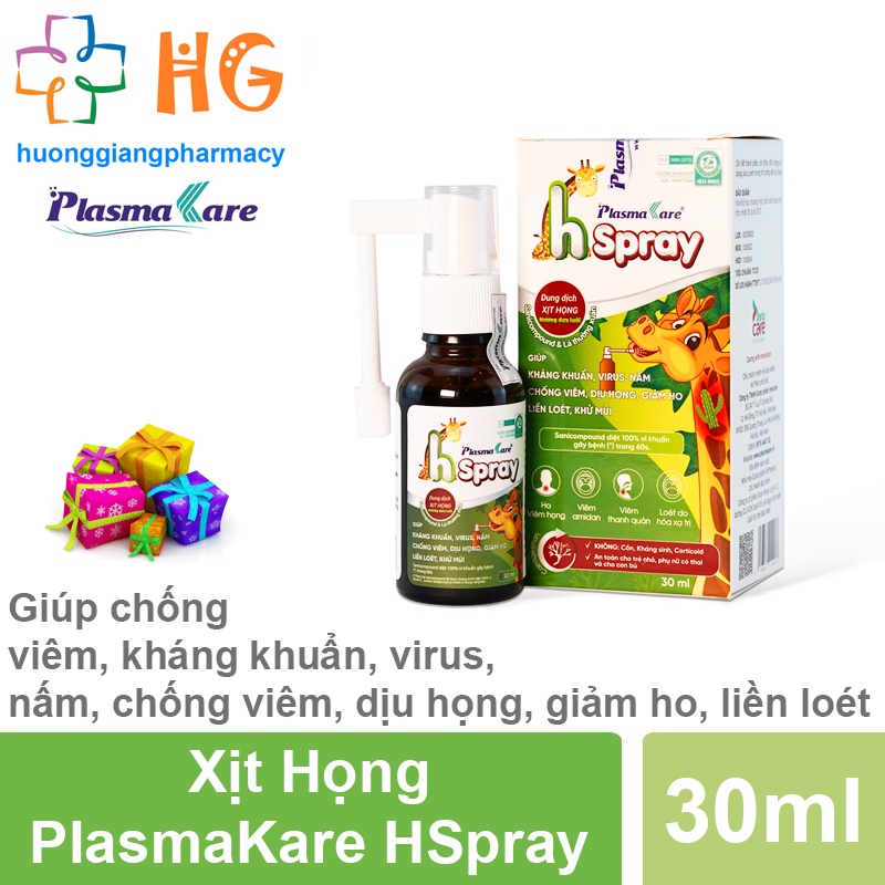 Xịt họng PlasmaKare HSpray hỗ trợ giảm ho hiệu quả an toàn cho trẻ từ 6 tháng tuổi Lọ 30ml