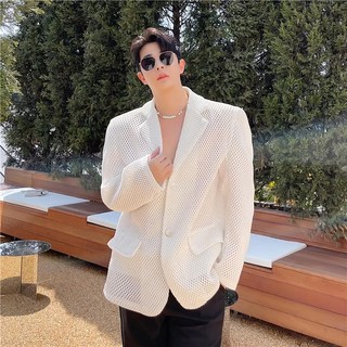Áo khoác blazer lưới 2 màu đen trắng dành cho nam |tahishop|