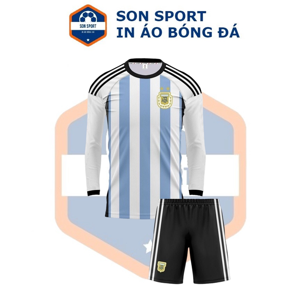 Bộ quần áo bóng đá Thun thái Dài tay CLB Argentina trắng sọc xanh