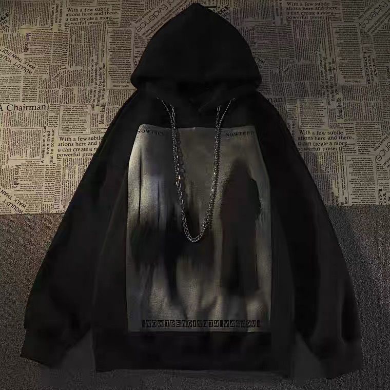 Áo Hoodie Dáng Rộng Bằng Vải Nỉ Phối Dây Xích Phong Cách Đường Phố Mỹ Thời Trang Thu Đông Hàng Mới 2022