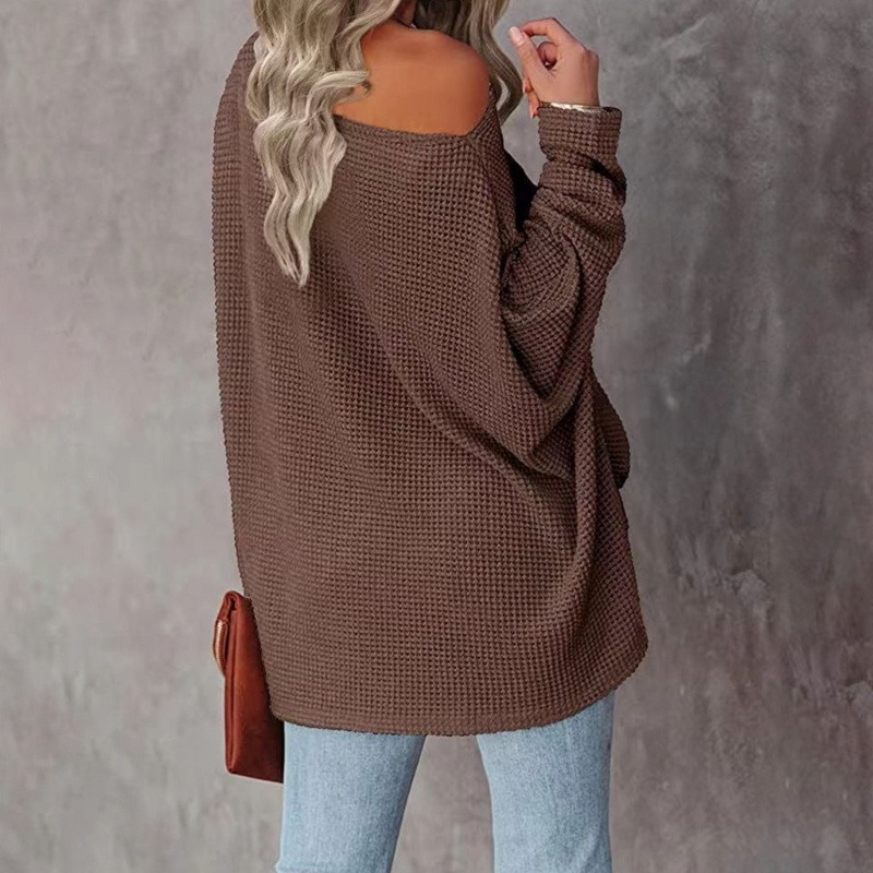 Áo Sweater Tay Dài Lệch Vai Màu Sắc Đơn Giản Quyến Rũ Cho Nữ