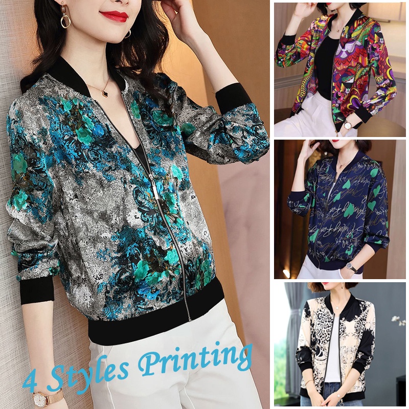 Áo Khoác Bomber Chống Nắng Mỏng Nhẹ In Họa Tiết Ngẫu Nhiên Thời Trang Cho Nữ Size M-5XL
