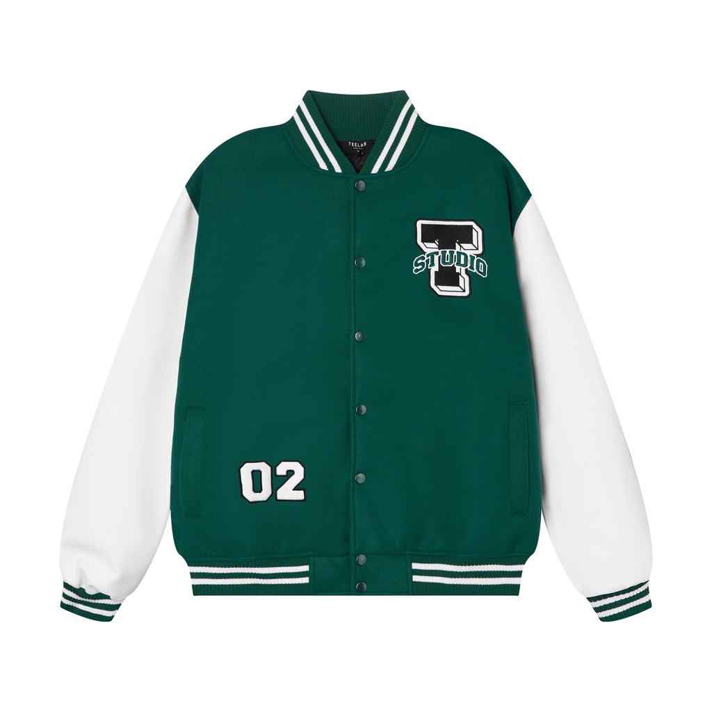 Áo Khoác Dạ Phối Da Teelab Studio Winter Collection Varsity Jacket / Xanh Lá AK054