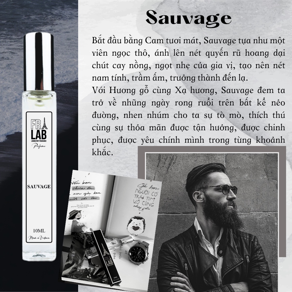 Tinh Dầu Nước Hoa Nam Fralab Sauvage EDP, Phóng Khoáng, Nam Tính, Cuốn Hút, Dạng Xịt 10ml