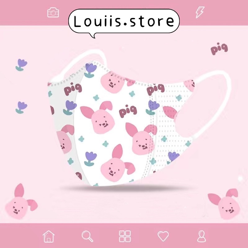 Khẩu trang 3D hoạt hình dễ thương, in hình họa tiết người lớn Louiis.store