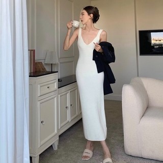 QKOOLE  Đầm sweater Dệt Kim Hở Lưng Kiểu Hàn Quốc Thời Trang Cho Nữ