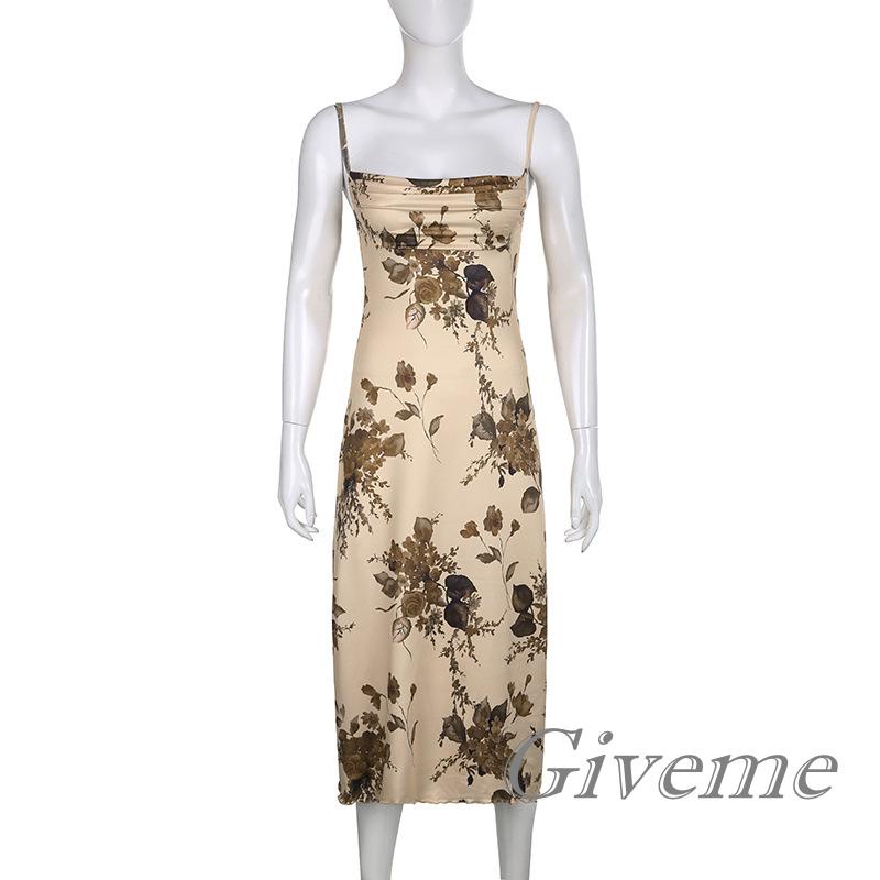 Givenme Đầm Hai Dây Ôm Dáng In Hoa Thời Trang Mùa Hè Cho Nữ
