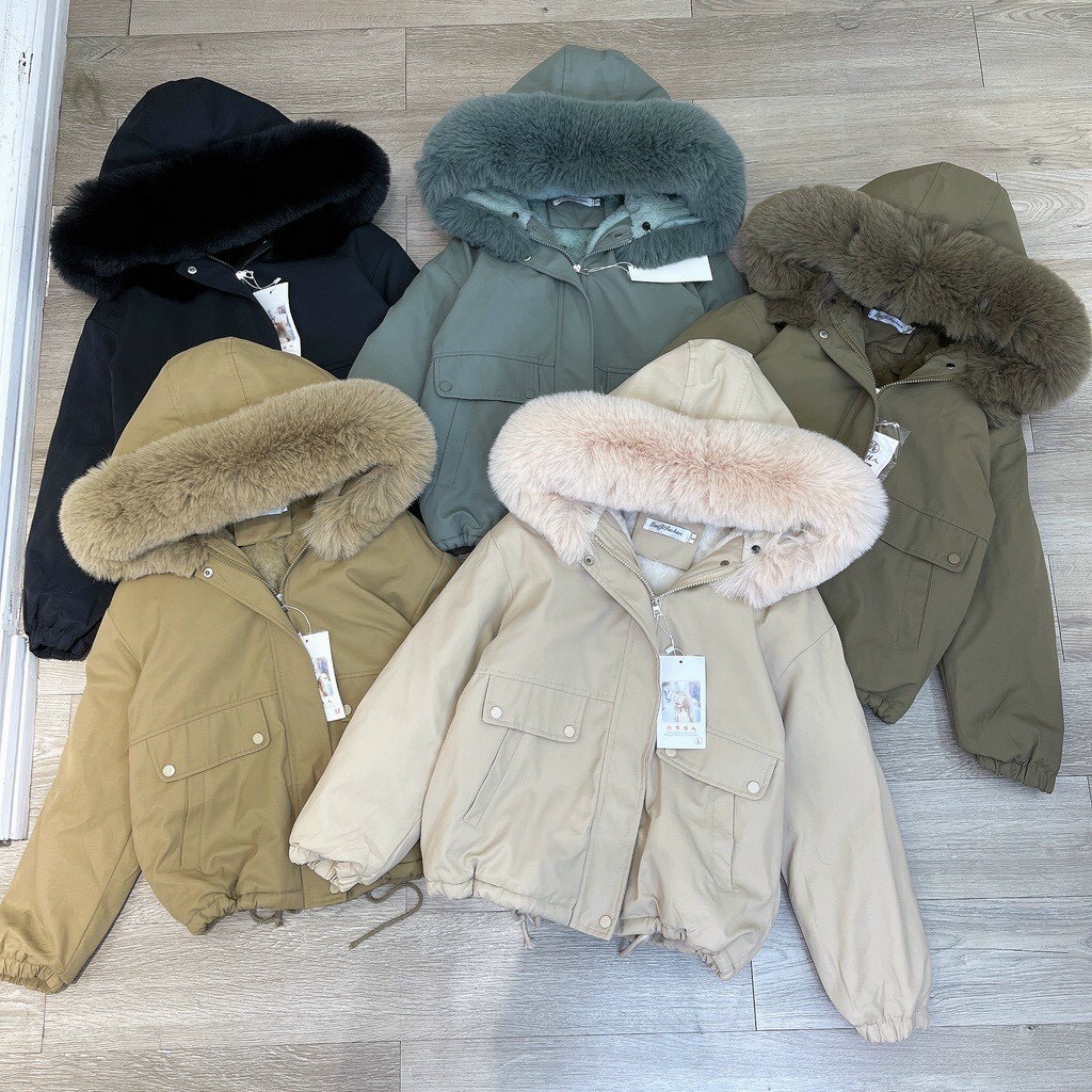 Áo khoác Parka nữ MŨ LÔNG DÁNG HÀN QUỐC, ÁO KHOÁC NỮ QUẢNG CHÂU