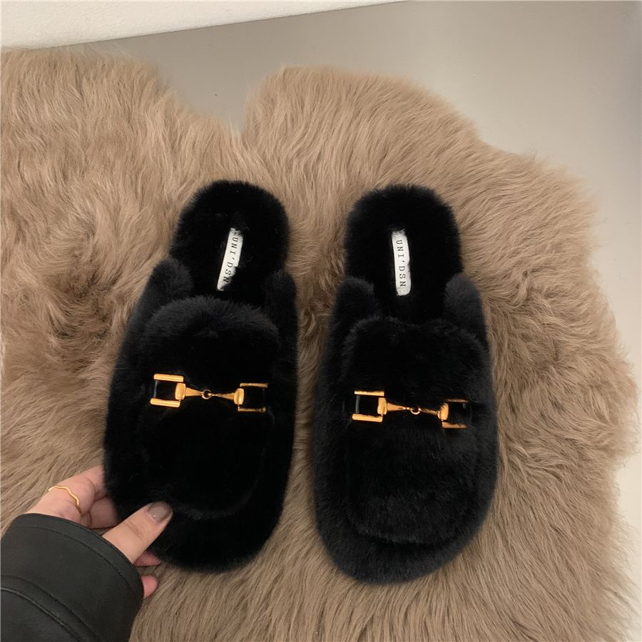 Dép sục bít mũi đế bằng nhẹ nhàng phong cách Hàn Quốc, giày lông, dép bông nữ mẫu mới thu đông 2022 phong cách Hàn Quốc đi bên ngoài
