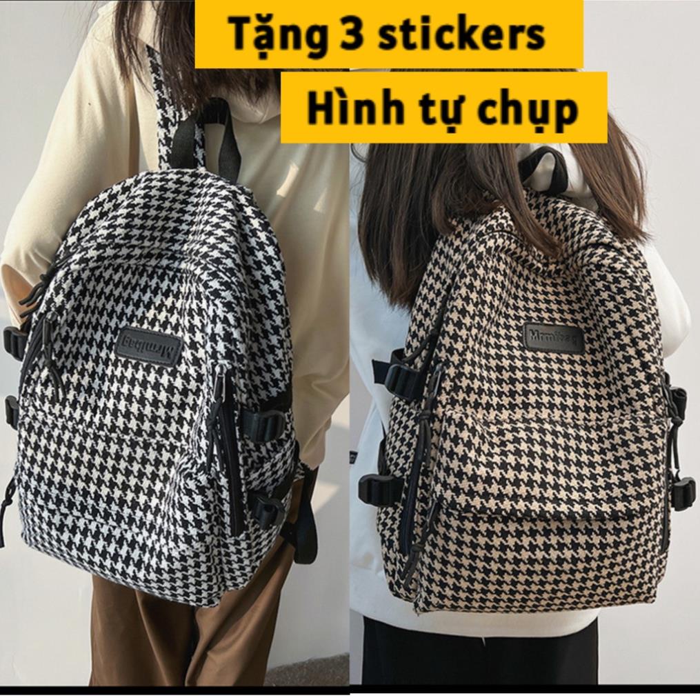 Balo Sọc Kẻ Ziczac Hàn Quốc 2023, Balo Đi Học Kẻ Sọc Caro Nam Nữ Tiện Lợi Trẻ Trung, Chất Tweed Dày Dặn