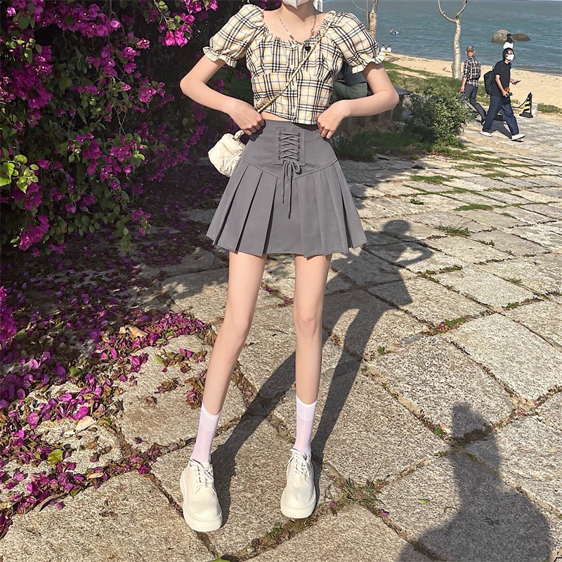 IELGY  IELGY Chân Váy Yếm Lưng Cao Phong Cách retro Cho Nữ