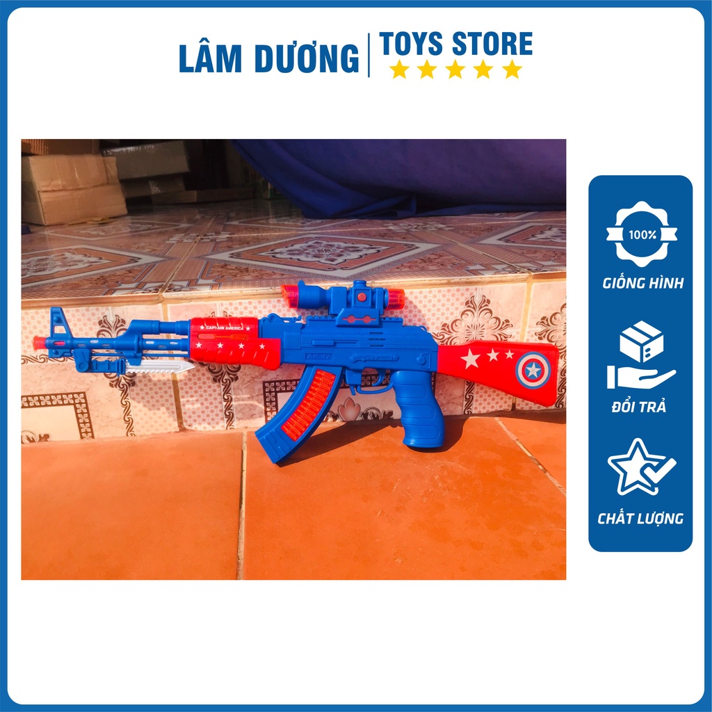 Súng nhựa chạy pin AK 47 xanh capital phát đèn nhạc cho bé trai đồ chơi trẻ em LÂM DƯƠNG TOYS