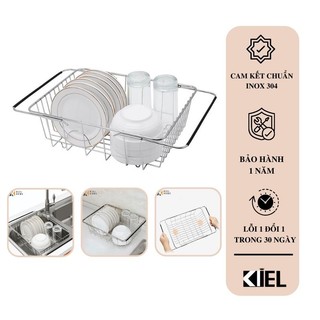 Khay Inox 304 kê bồn rửa chén co giãn tiện lợi - kệ rổ Inox úp chén, trái cây lên bồn chậu rửa