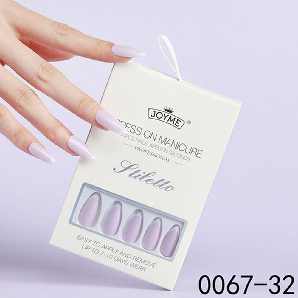 Bộ 24 Móng Tay Giả Màu Đen / Xanh Lá / Hồng / Xanh Lá Kiểu Pháp Có Thể Tháo Rời