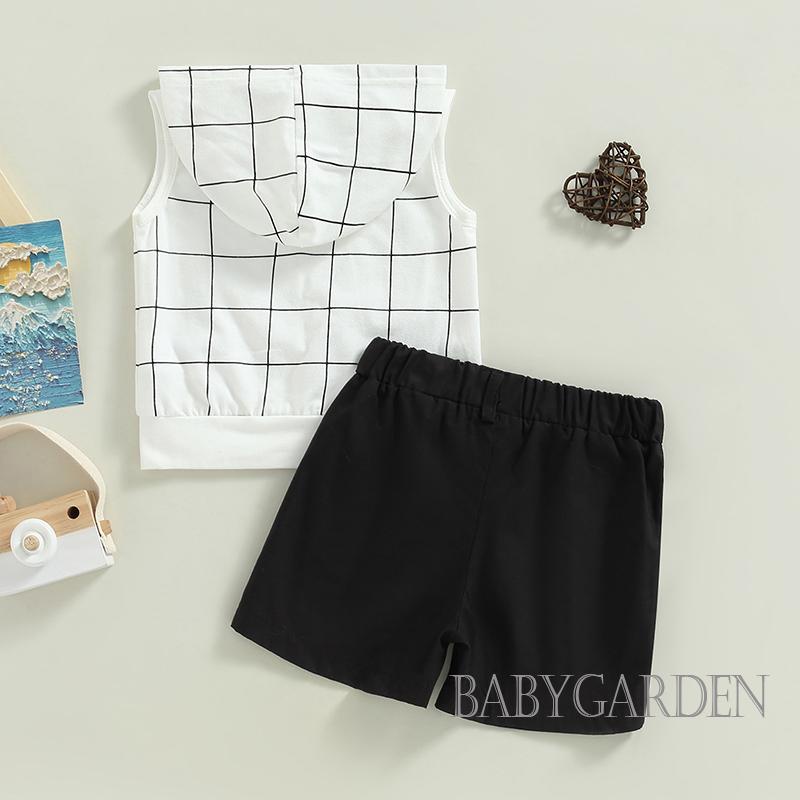 Set Đồ Mùa Hè Gồm Áo Hoodie In Họa Tiết Kẻ Sọc Caro + Quần Ngắn Màu Trơn Cho Bé Trai 3 Tháng - 3 Tuổi