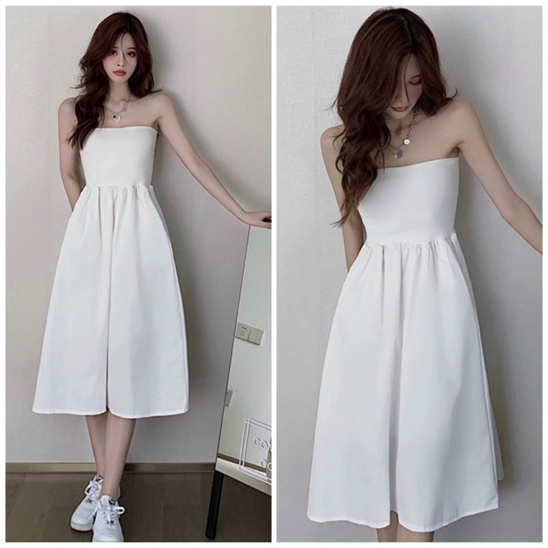 Đầm midi trắng cúp ngực (kèm hình thật)