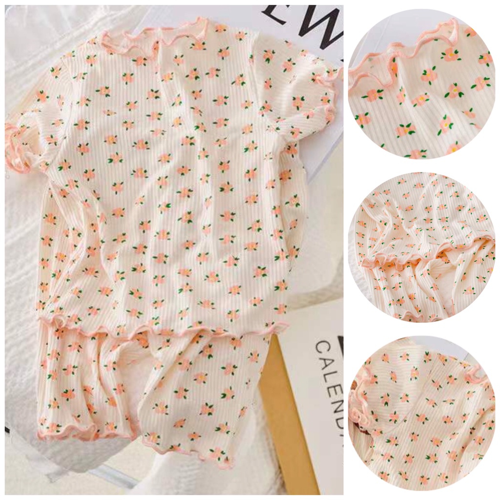 Đồ bộ bé gái cotton dễ thương, Bộ cộc tay bé mặc nhà,quần áo trẻ em mùa hè,Bộ mặc ngủ áo thun quần short Leggin hình hoa
