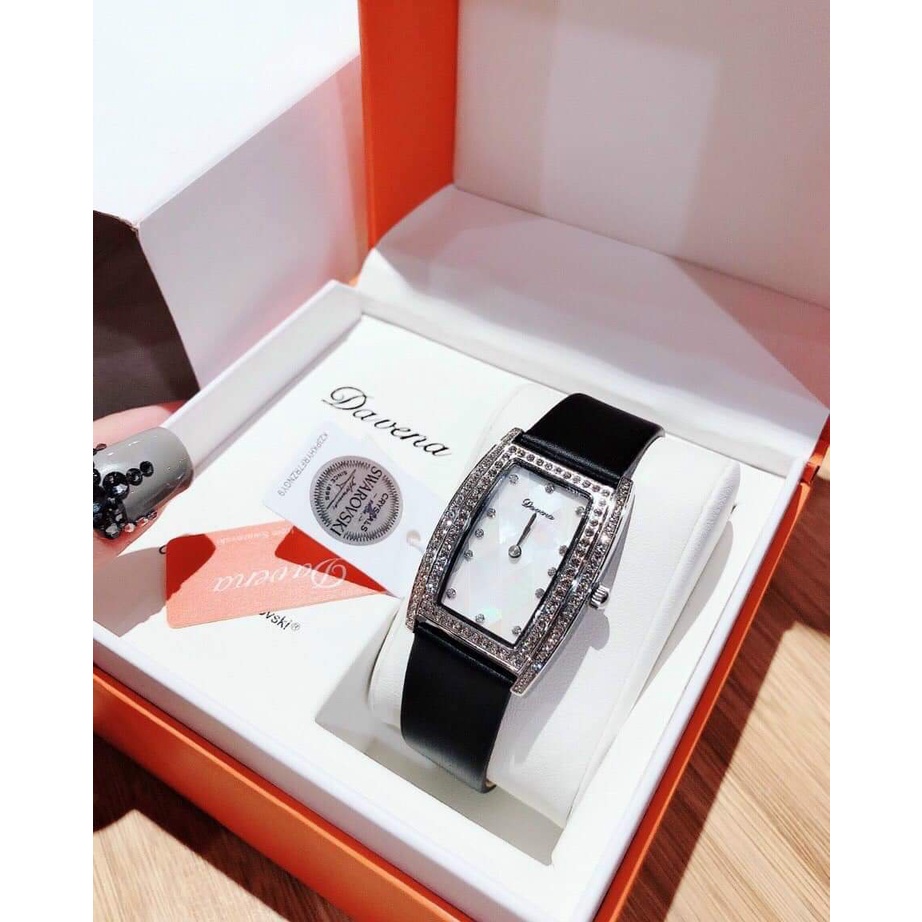 Đồng Hồ Davena Nữ Chính Hãng Mặt Khảm Trai Xanh Lấp Lánh Size 32mm