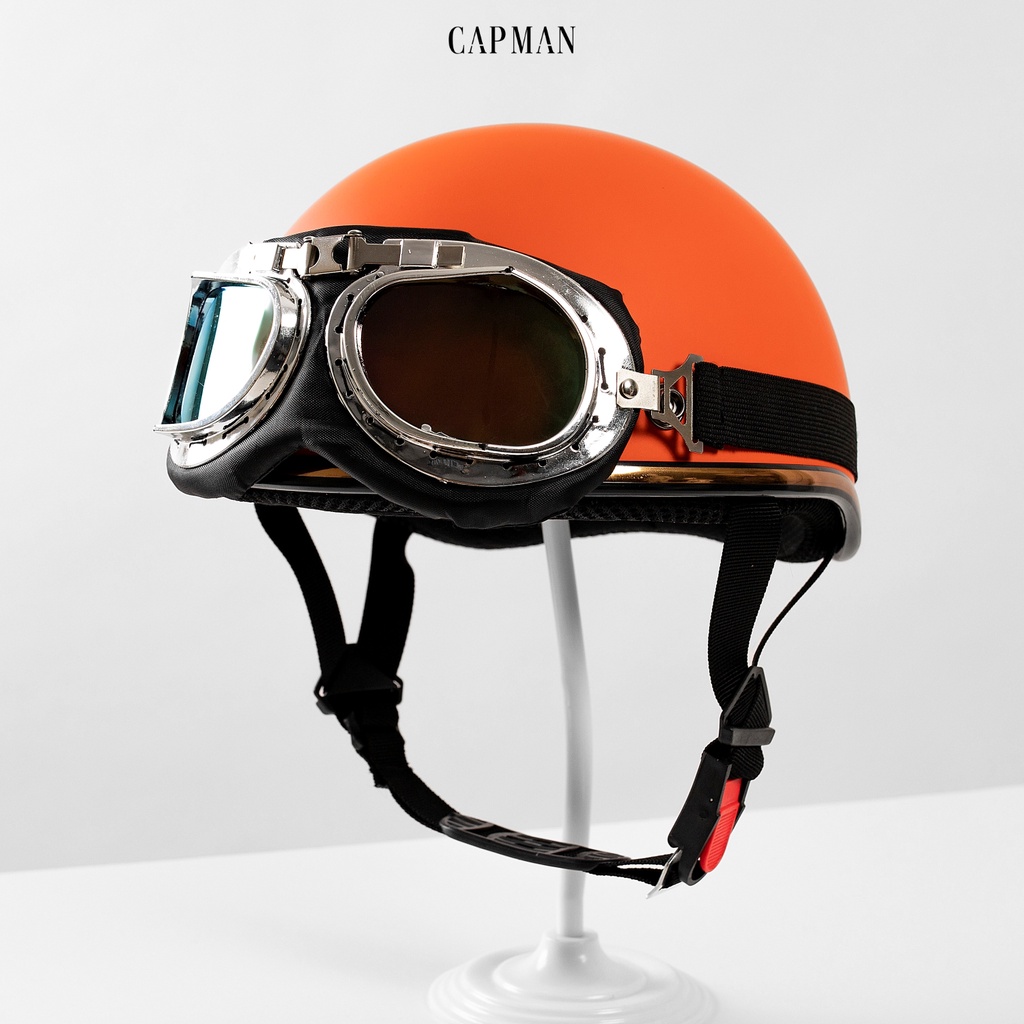 Mũ bảo hiểm nửa đầu có kính phi công CAPMAN màu Cam