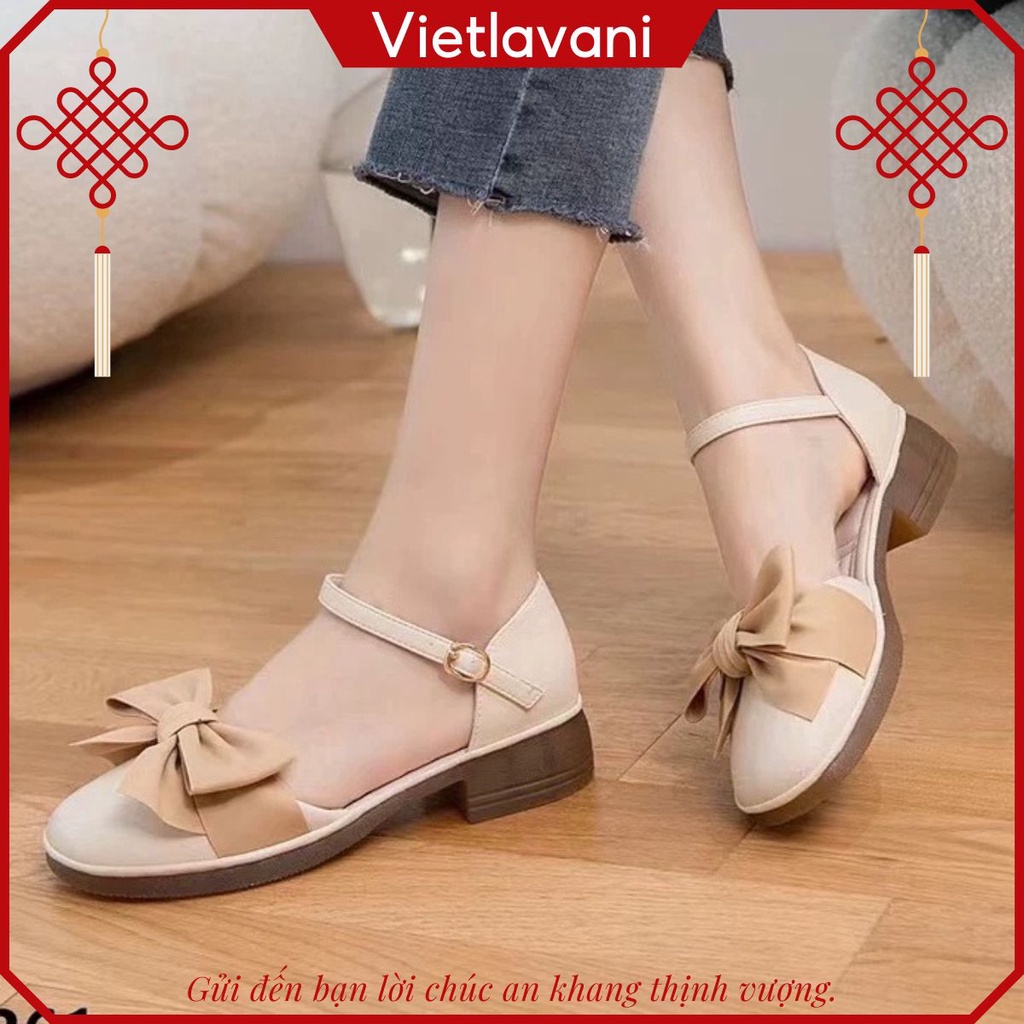 Giày Nữ 3P Mũi Vuông Nơ Vải Phong Cách Hàn Quốc Mã LTP5