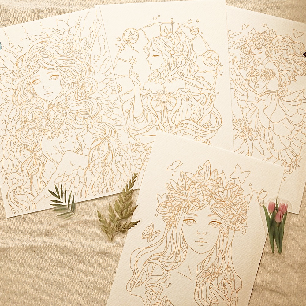 Tranh tô màu / Tranh tô màu nước họa sĩ Margaret Morales / Line Art / Khổ A5 A4 dày 300gsm