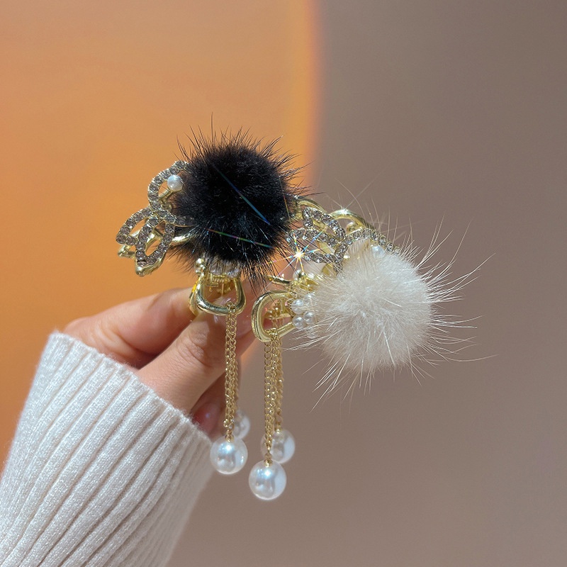 Kẹp Tóc Đính Lông Thỏ Tua Rua Cao Cố Định Tóc Đuôi Ngựa Chống Rối Mùa Thu Và Mùa Đông Mới