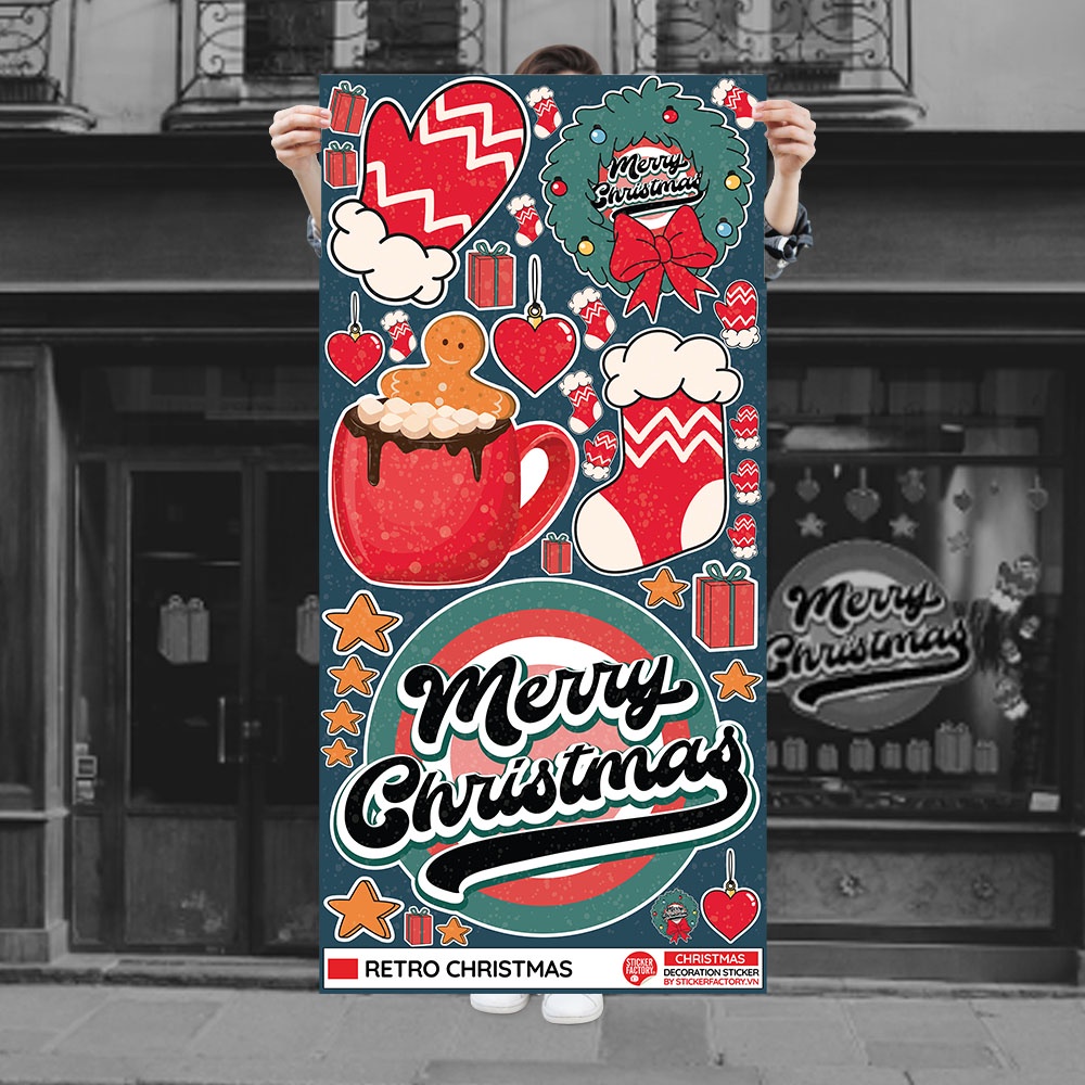 RETRO CHRISTMAS sticker decal trang trí Noel Giáng Sinh