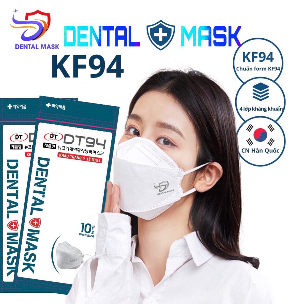 Khẩu trang KF94 DENTAL MASK 4 lớp kháng khuẩn, kiểu dáng 4D Hàn Quốc hàng chính hãng chống bụi mịn