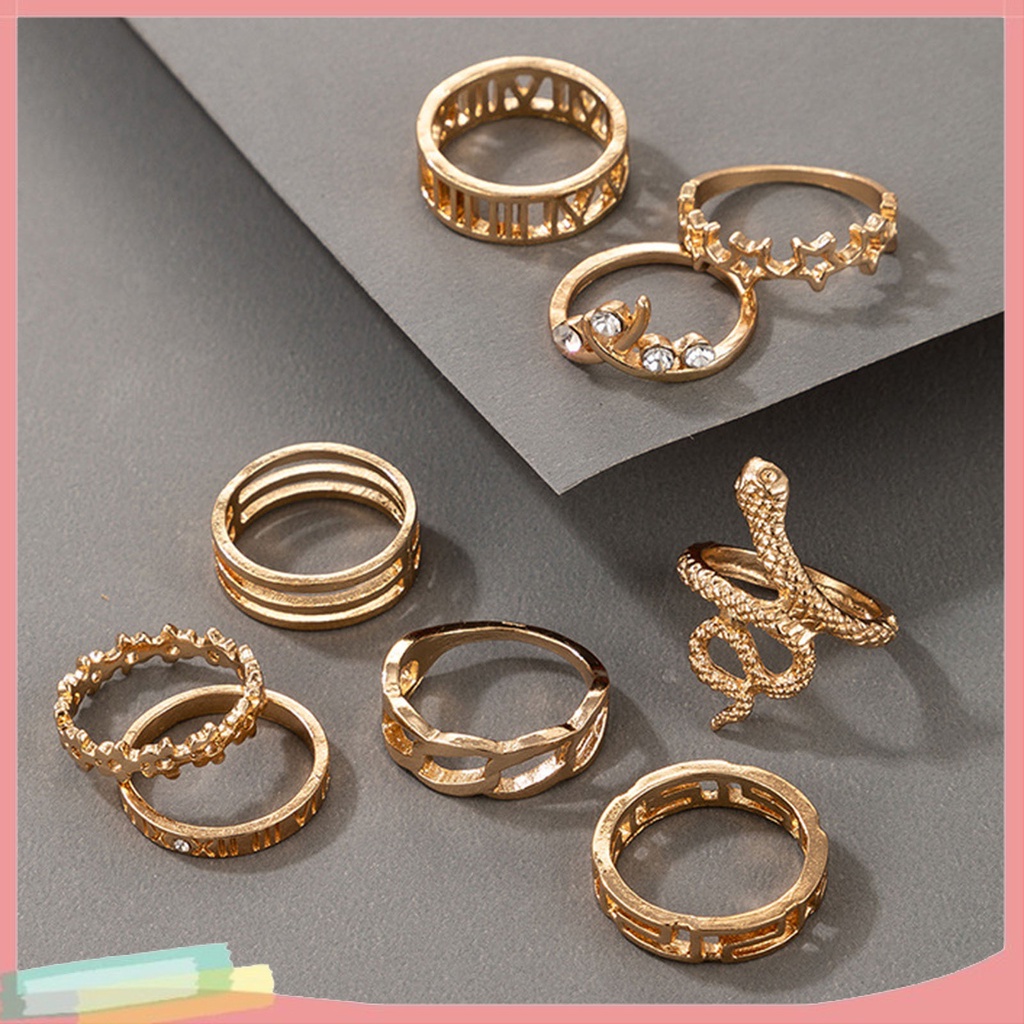 Set 9 nhẫn đeo tay kim loại tạo hình rắn cá tính cho nữ